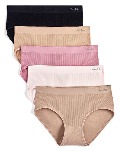 5 Pair Women's Seamless Pin-Rib Tag-Free Full-Coverage Brief Panties