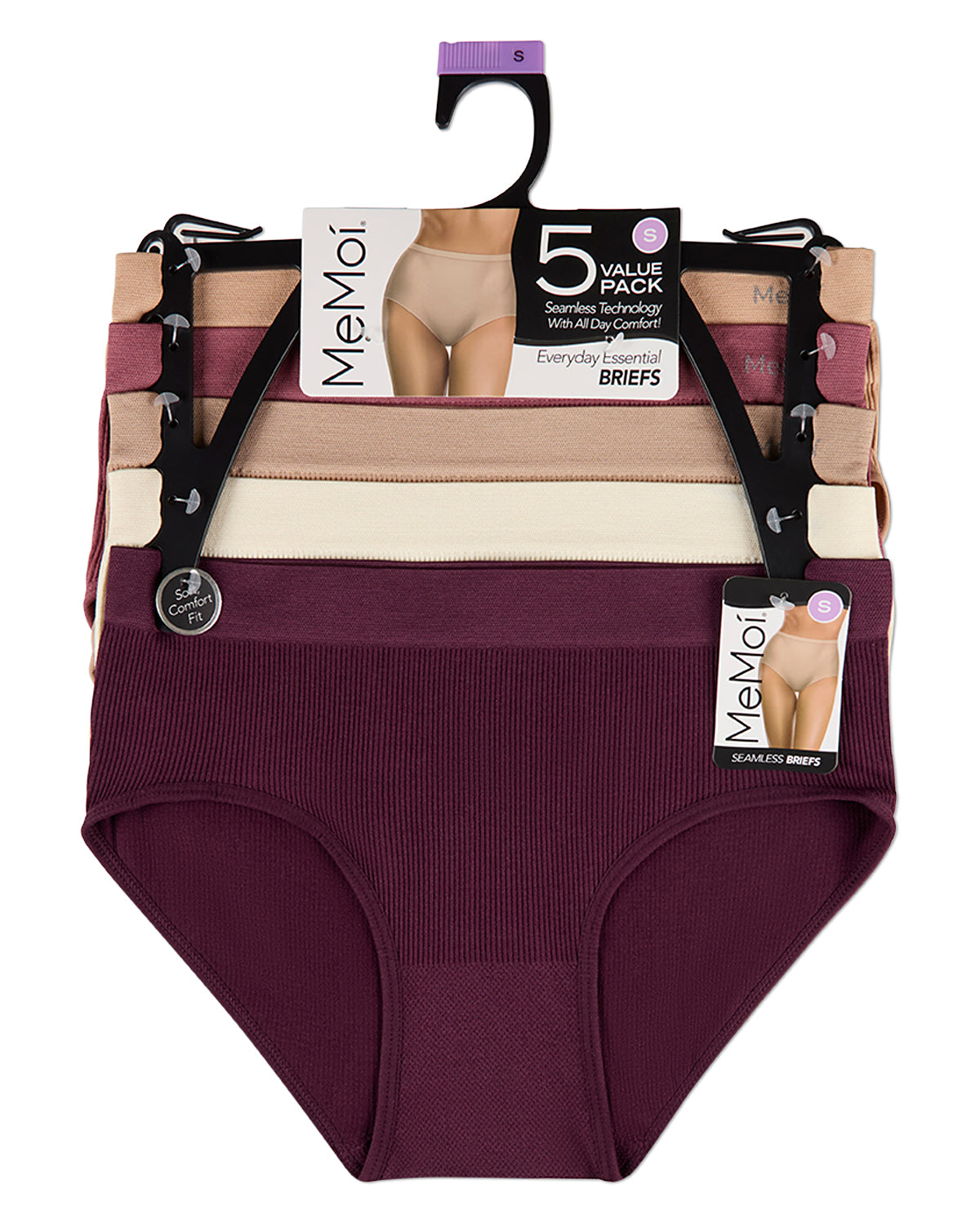 5 Pair Women's Seamless Pin-Rib Tag-Free Full-Coverage Brief Panties