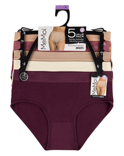 5 Pair Women's Seamless Pin-Rib Tag-Free Full-Coverage Brief Panties