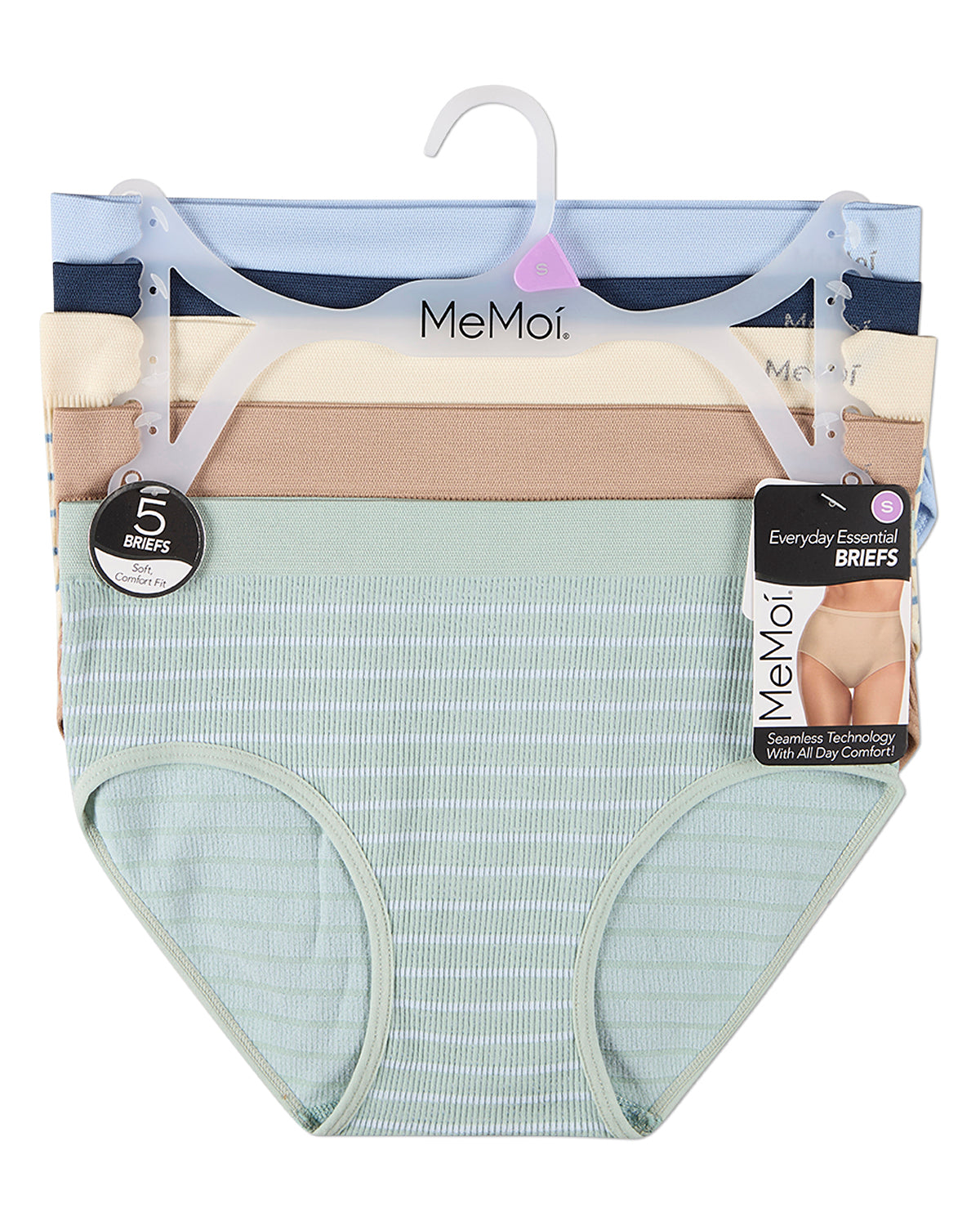 5 Pair Women's Seamless Pin-Rib Tag-Free Full-Coverage Brief Panties