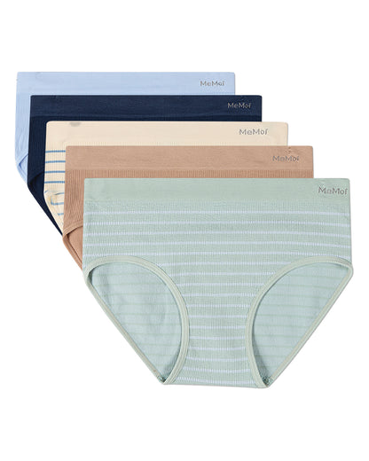 5 Pair Women's Seamless Pin-Rib Tag-Free Full-Coverage Brief Panties