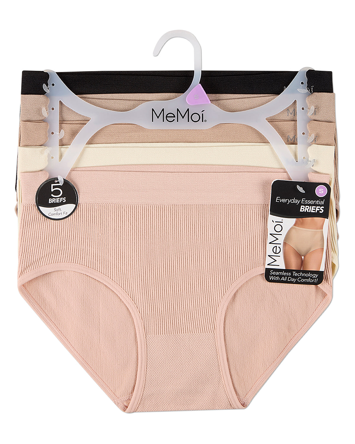5 Pair Women's Seamless Pin-Rib Tag-Free Full-Coverage Brief Panties