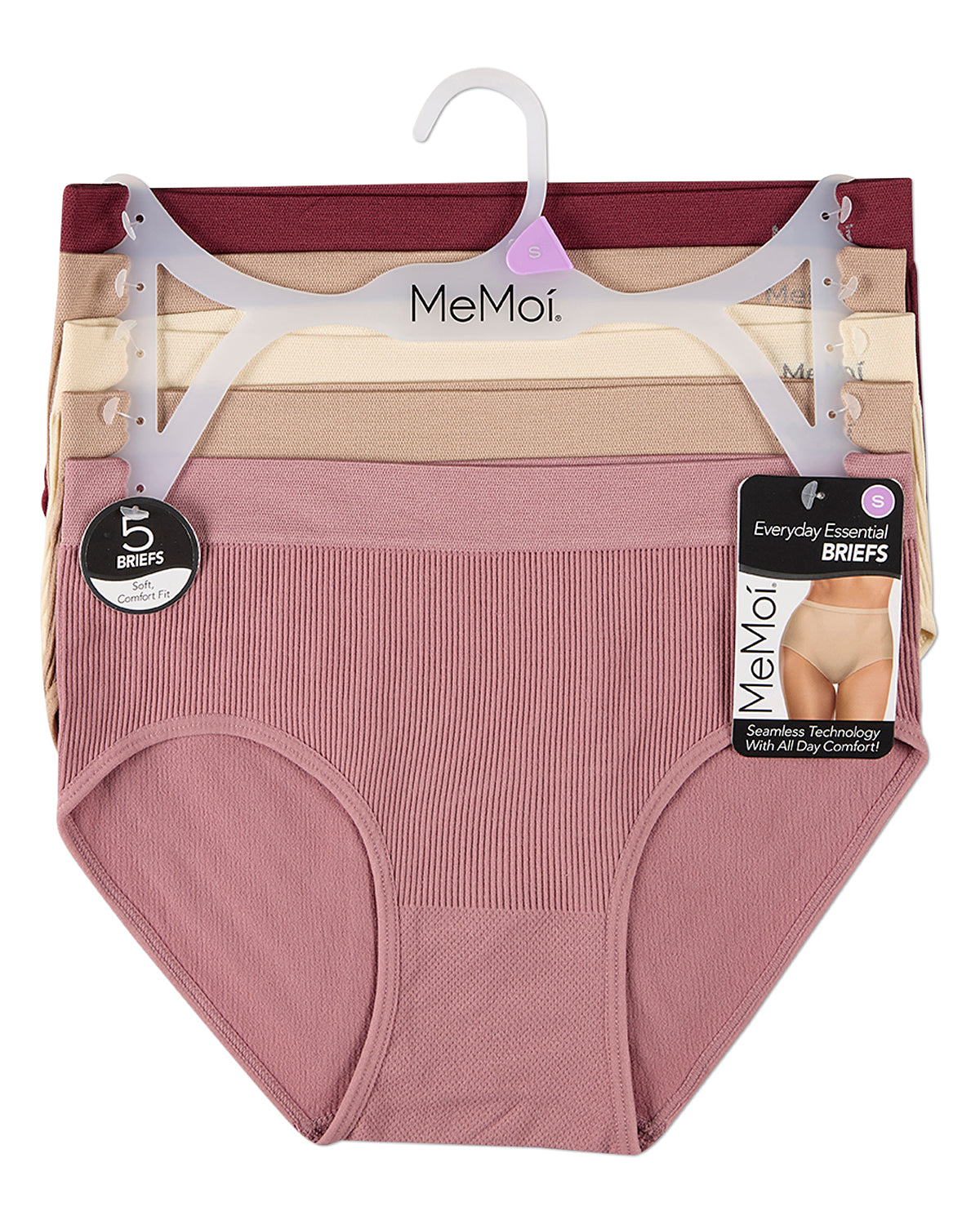 5 Pair Women's Seamless Pin-Rib Tag-Free Full-Coverage Brief Panties