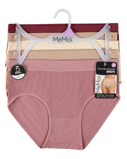 5 Pair Women's Seamless Pin-Rib Tag-Free Full-Coverage Brief Panties