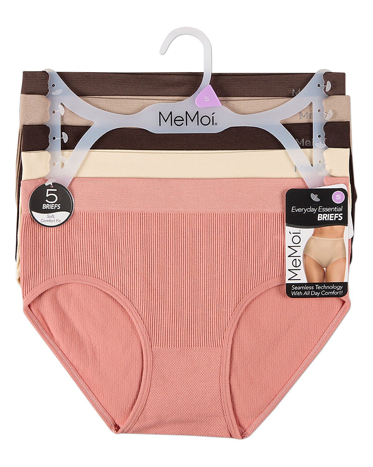 5 Pair Women's Seamless Pin-Rib Tag-Free Full-Coverage Brief Panties