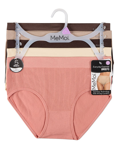 5 Pair Women's Seamless Pin-Rib Tag-Free Full-Coverage Brief Panties