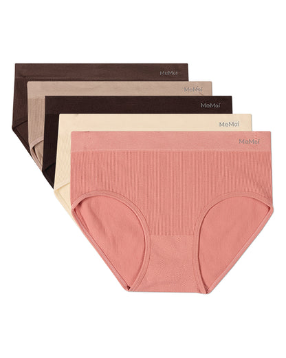5 Pair Women's Seamless Pin-Rib Tag-Free Full-Coverage Brief Panties