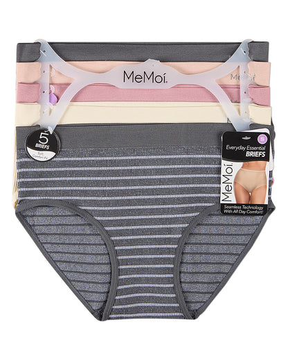 5 Pair Women's Seamless Pin-Rib Tag-Free Full-Coverage Brief Panties