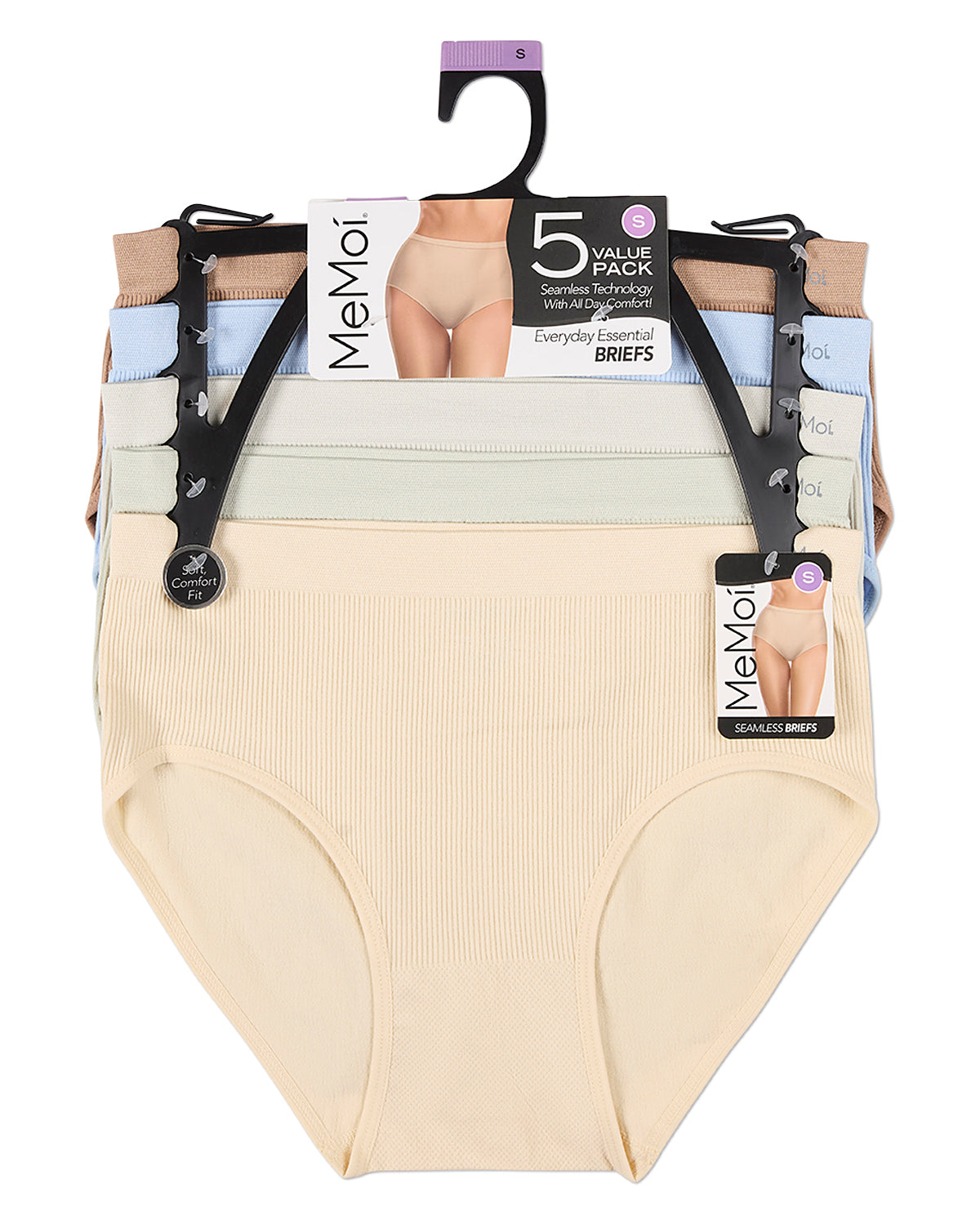 5 Pair Women's Seamless Pin-Rib Tag-Free Full-Coverage Brief Panties