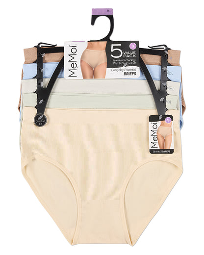 5 Pair Women's Seamless Pin-Rib Tag-Free Full-Coverage Brief Panties