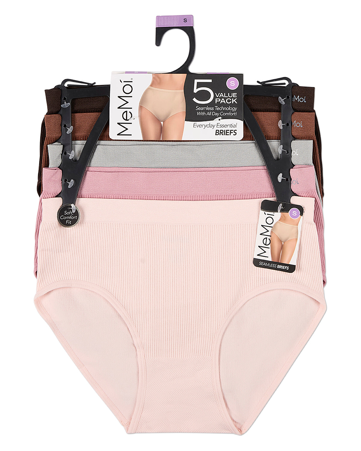 5 Pair Women's Seamless Pin-Rib Tag-Free Full-Coverage Brief Panties