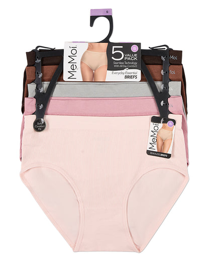 5 Pair Women's Seamless Pin-Rib Tag-Free Full-Coverage Brief Panties