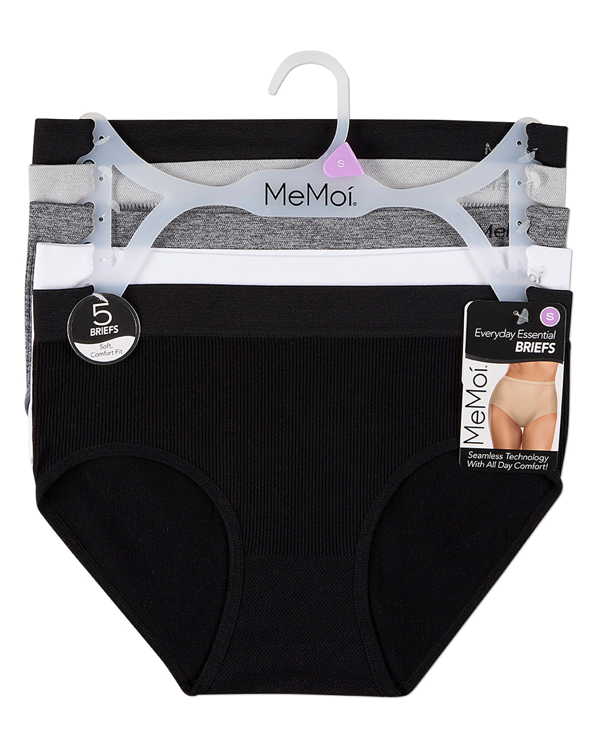 5 Pair Women's Seamless Pin-Rib Tag-Free Full-Coverage Brief Panties