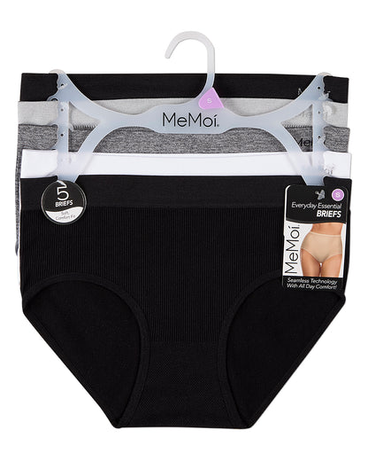 5 Pair Women's Seamless Pin-Rib Tag-Free Full-Coverage Brief Panties