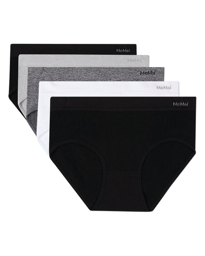5 Pair Women's Seamless Pin-Rib Tag-Free Full-Coverage Brief Panties