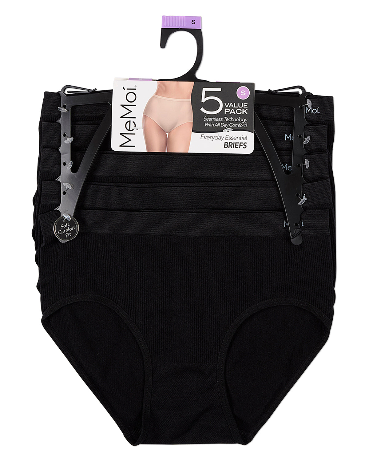 5 Pair Women's Seamless Pin-Rib Tag-Free Full-Coverage Brief Panties