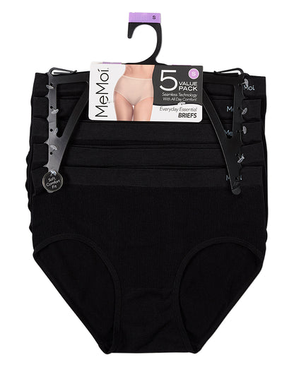 5 Pair Women's Seamless Pin-Rib Tag-Free Full-Coverage Brief Panties
