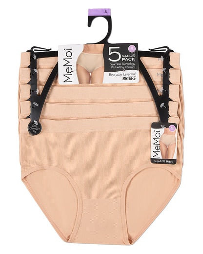 5 Pair Women's Seamless Pin-Rib Tag-Free Full-Coverage Brief Panties