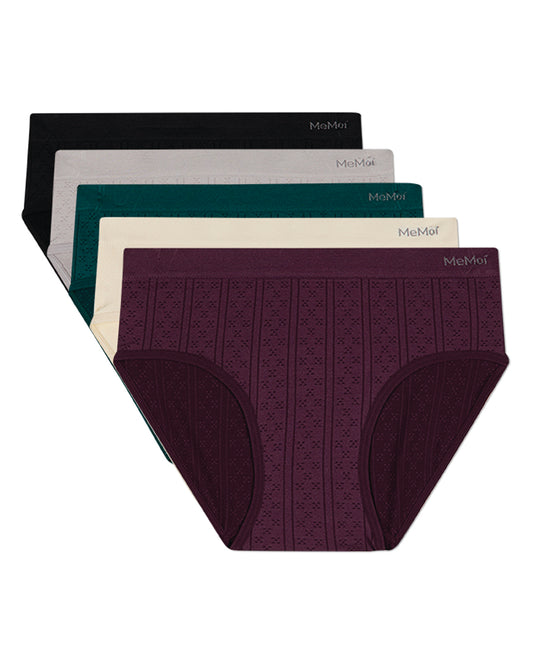 5 Pair Women's Seamless Pointelle Tag-Free Briefs - Assorted Colors