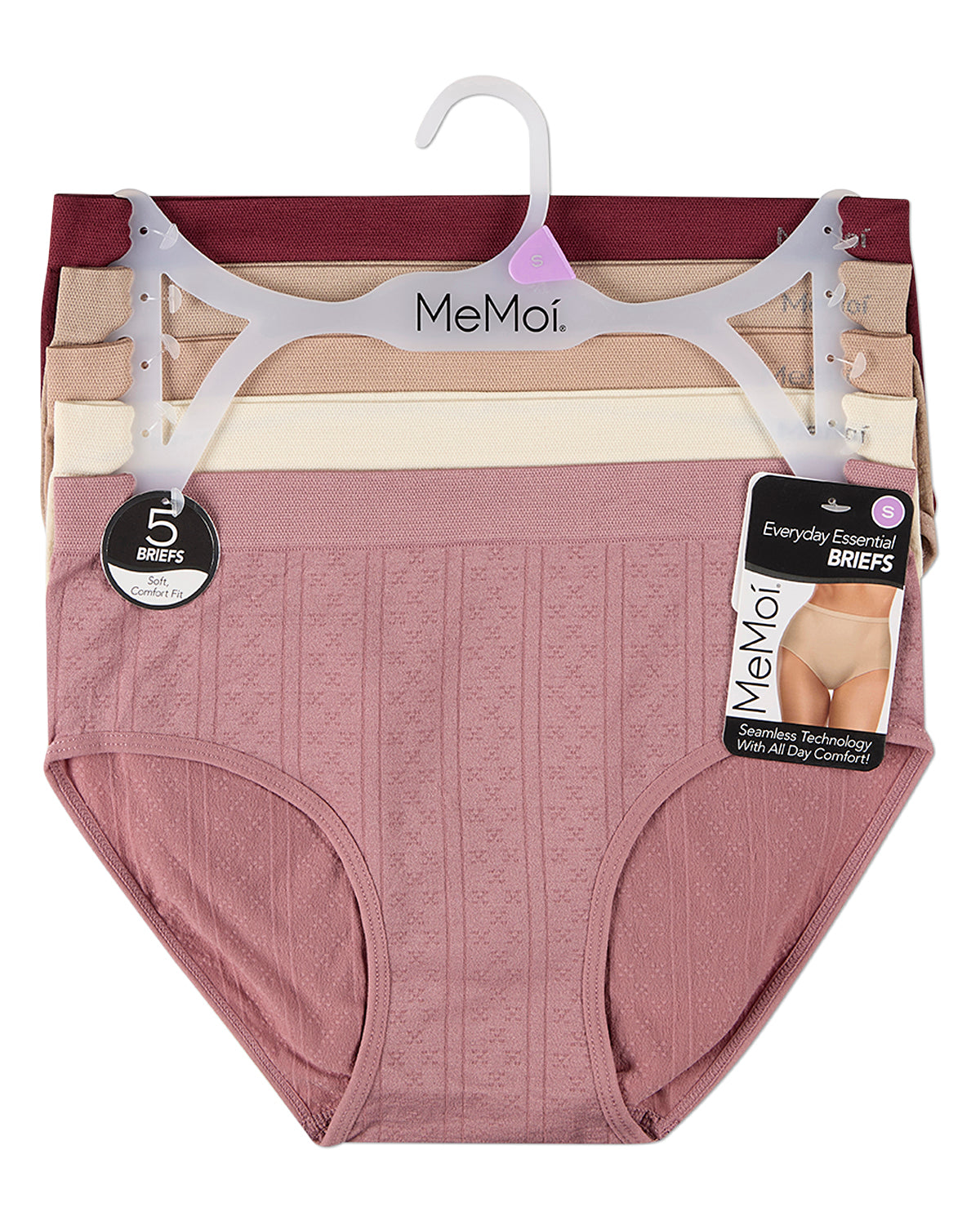 5 Pair Women's Seamless Pointelle Tag-Free Briefs - Assorted Colors