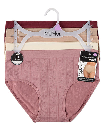 5 Pair Women's Seamless Pointelle Tag-Free Briefs - Assorted Colors