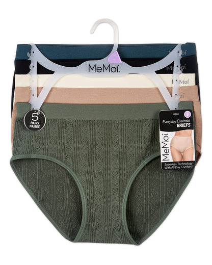 5 Pair Women's Seamless Pointelle Tag-Free Briefs - Assorted Colors