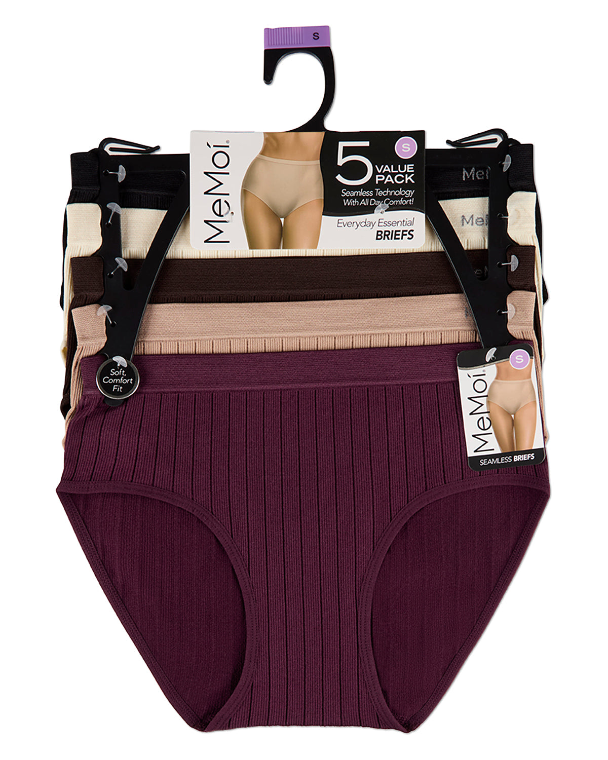 5 Pair Women's Seamless Wide-Rib Full-Coverage Tag-Free Briefs