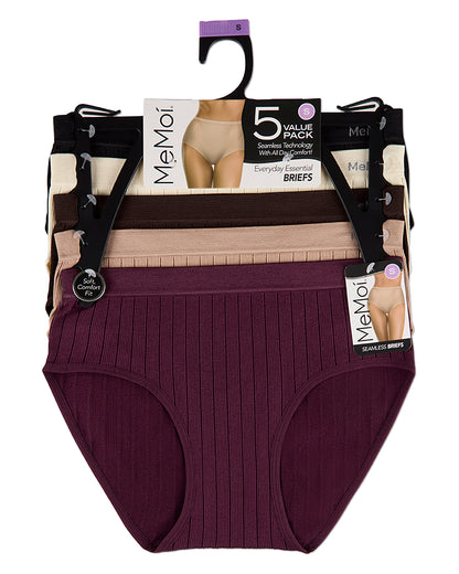 5 Pair Women's Seamless Wide-Rib Full-Coverage Tag-Free Briefs