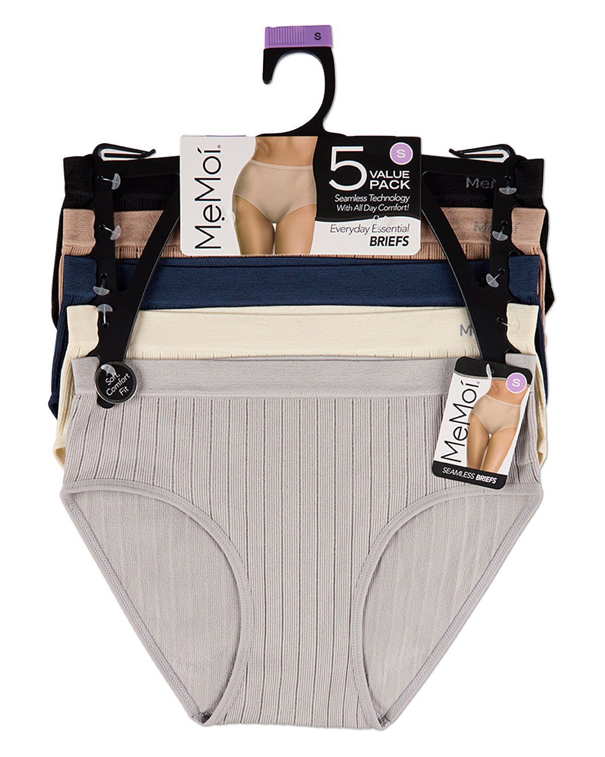 5 Pair Women's Seamless Wide-Rib Full-Coverage Tag-Free Briefs