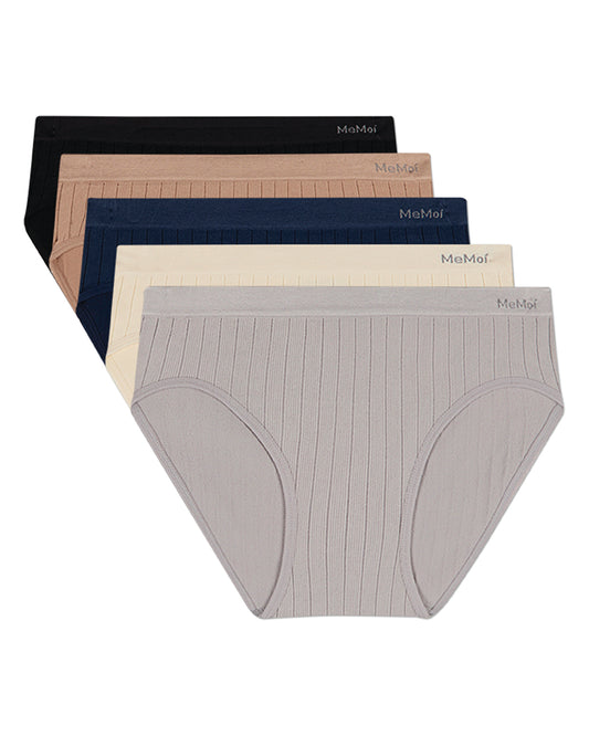 5 Pair Women's Seamless Wide-Rib Full-Coverage Tag-Free Briefs