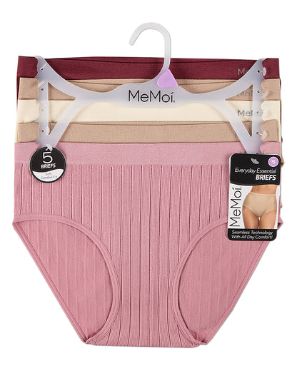 5 Pair Women's Seamless Wide-Rib Full-Coverage Tag-Free Briefs