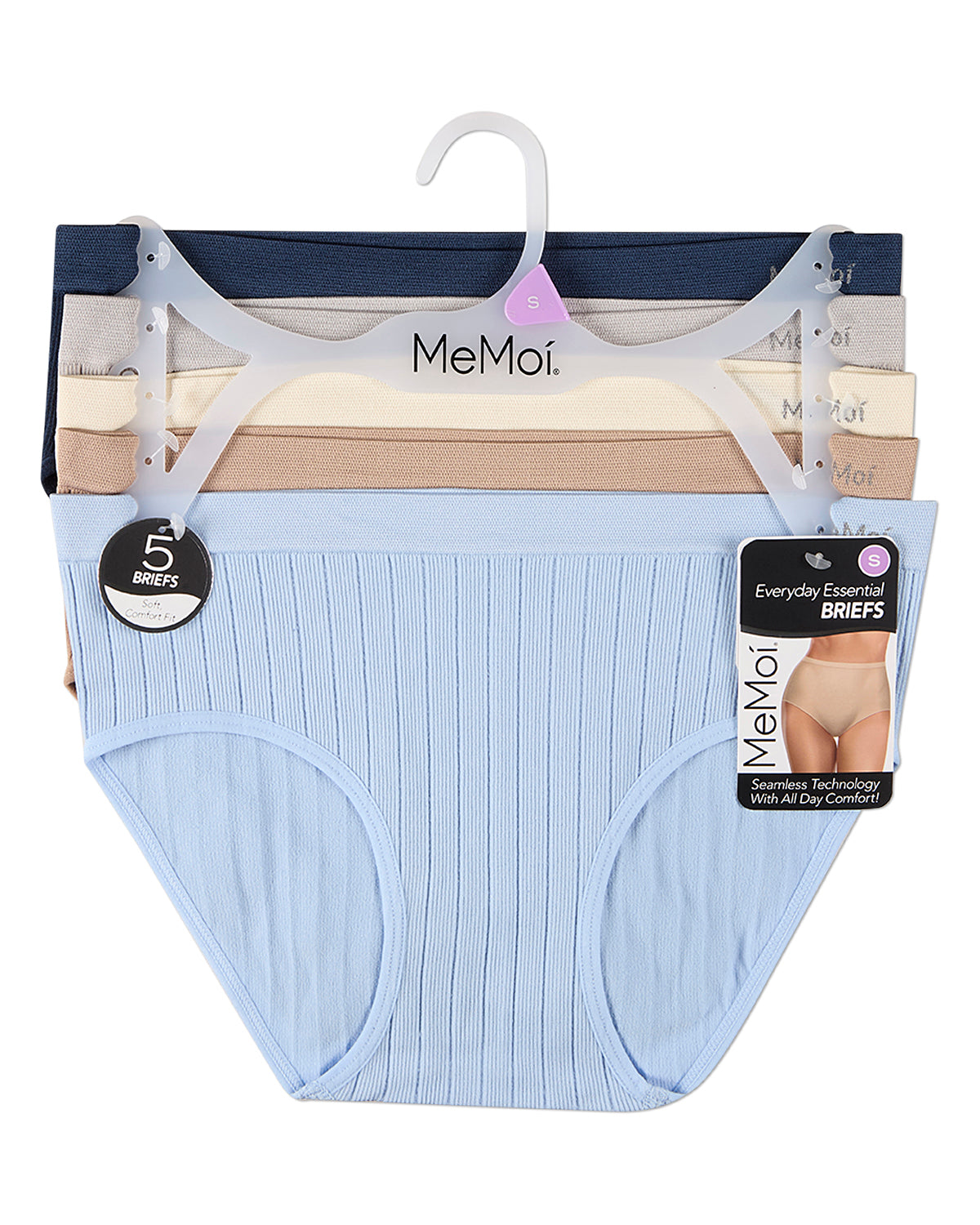 5 Pair Women's Seamless Wide-Rib Full-Coverage Tag-Free Briefs