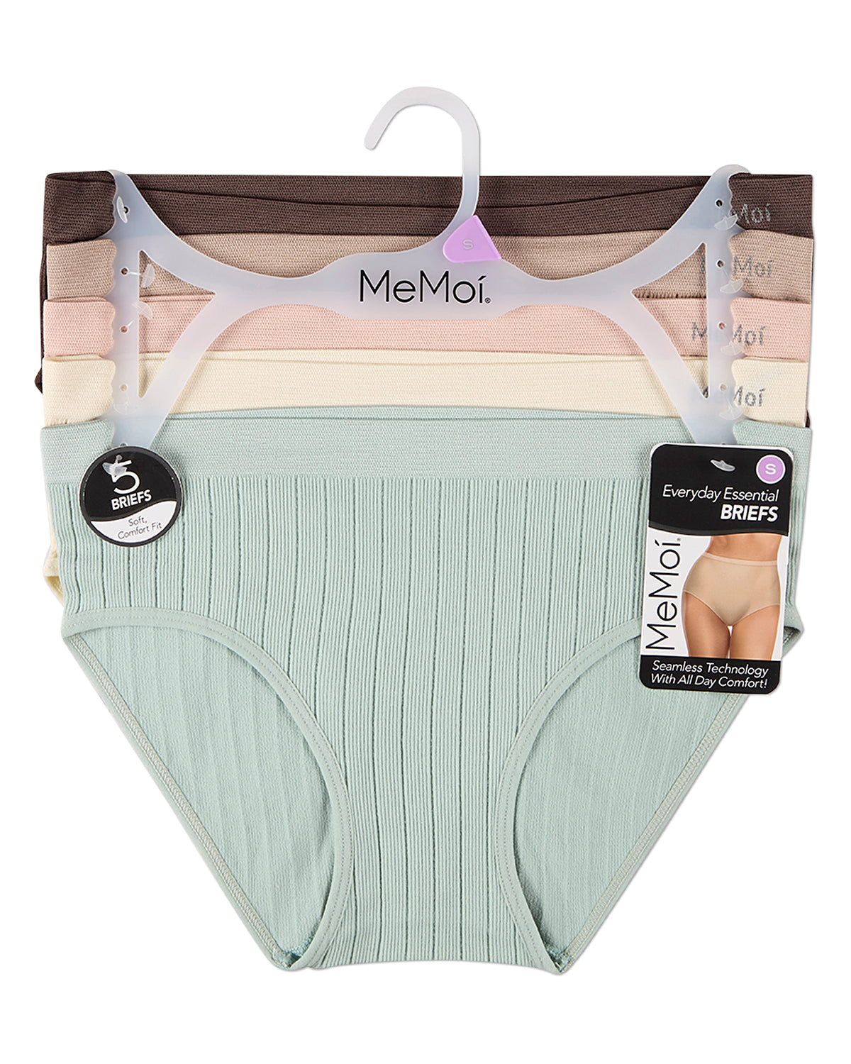 5 Pair Women's Seamless Wide-Rib Full-Coverage Tag-Free Briefs