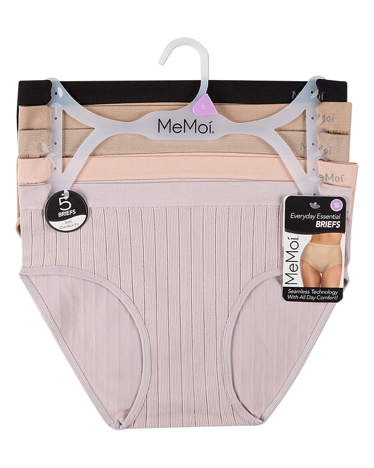 5 Pair Women's Seamless Wide-Rib Full-Coverage Tag-Free Briefs