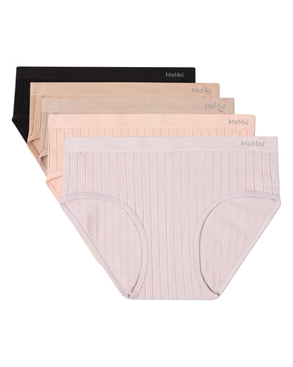 5 Pair Women's Seamless Wide-Rib Full-Coverage Tag-Free Briefs