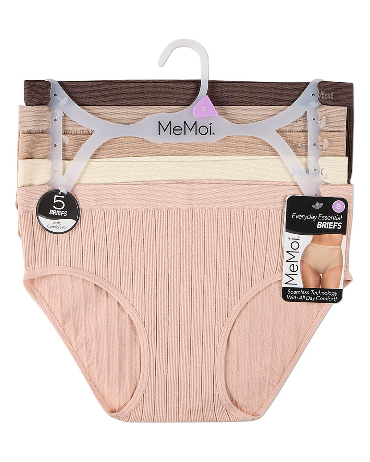 5 Pair Women's Seamless Wide-Rib Full-Coverage Tag-Free Briefs