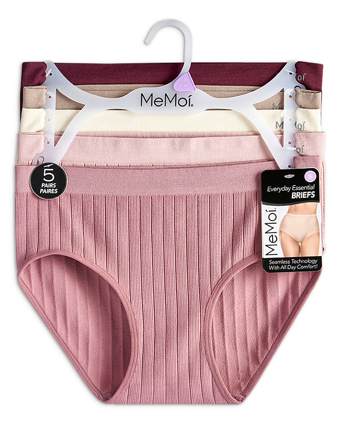 5 Pair Women's Seamless Wide-Rib Full-Coverage Tag-Free Briefs