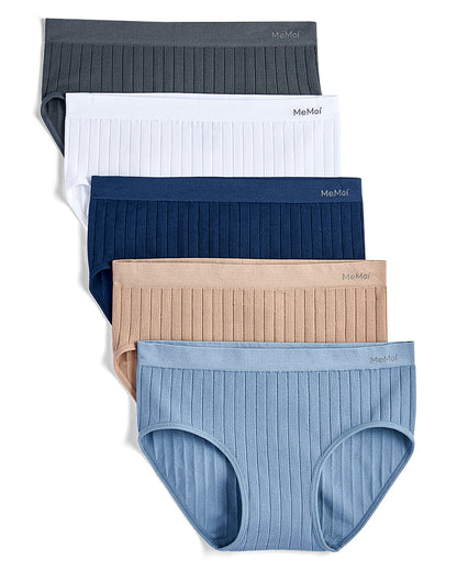 5 Pair Women's Seamless Wide-Rib Full-Coverage Tag-Free Briefs