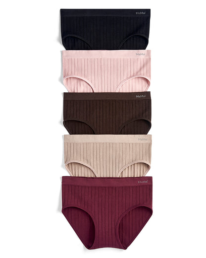 5 Pair Women's Seamless Wide-Rib Full-Coverage Tag-Free Briefs