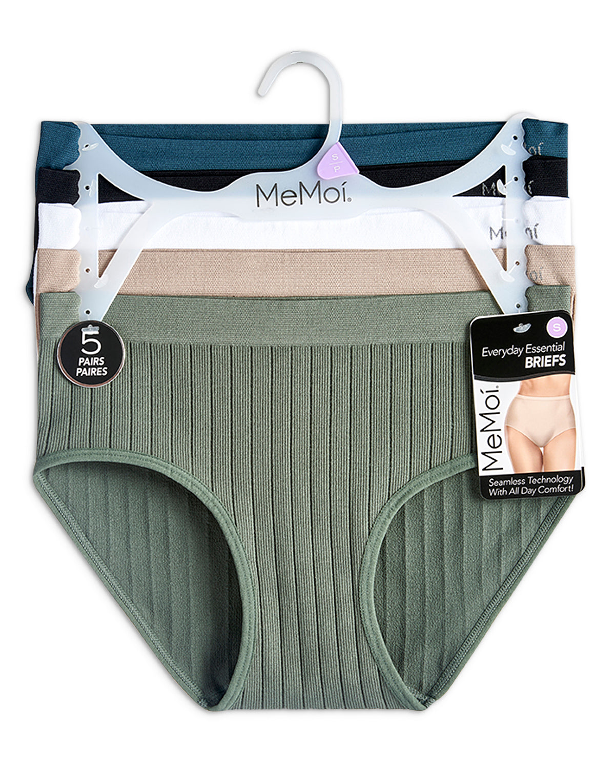 5 Pair Women's Seamless Wide-Rib Full-Coverage Tag-Free Briefs