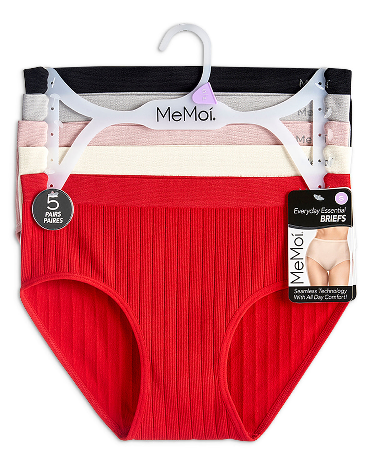 5 Pair Women's Seamless Wide-Rib Full-Coverage Tag-Free Briefs