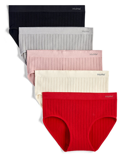 5 Pair Women's Seamless Wide-Rib Full-Coverage Tag-Free Briefs
