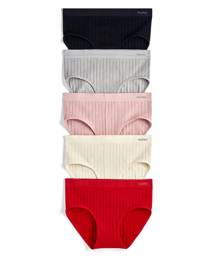 5 Pair Women's Seamless Wide-Rib Full-Coverage Tag-Free Briefs