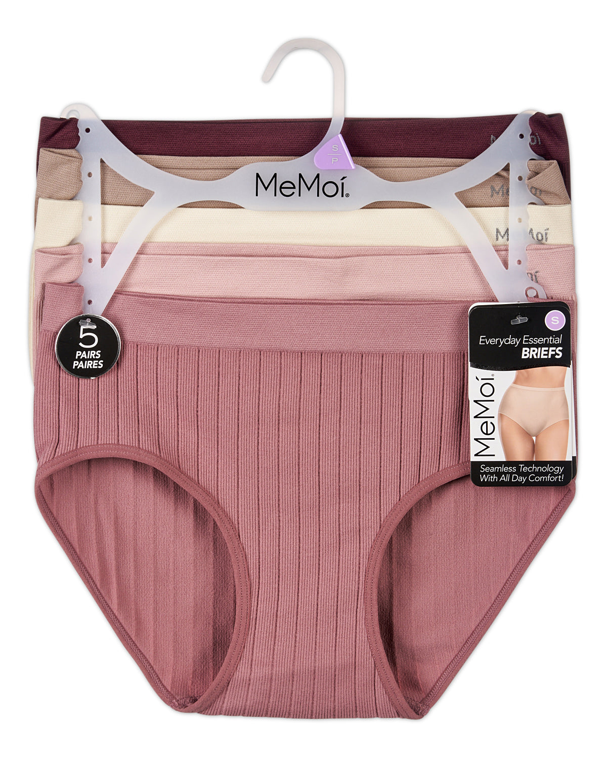 5 Pair Women's Seamless Wide-Rib Full-Coverage Tag-Free Briefs