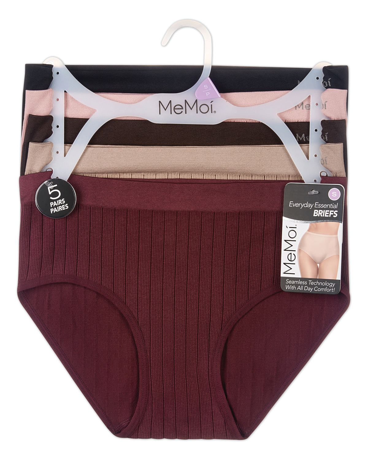 5 Pair Women's Seamless Wide-Rib Full-Coverage Tag-Free Briefs