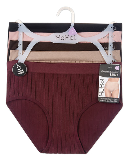 5 Pair Women's Seamless Wide-Rib Full-Coverage Tag-Free Briefs