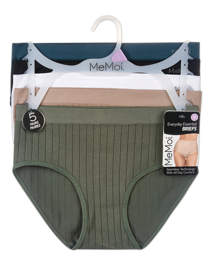 5 Pair Women's Seamless Wide-Rib Full-Coverage Tag-Free Briefs
