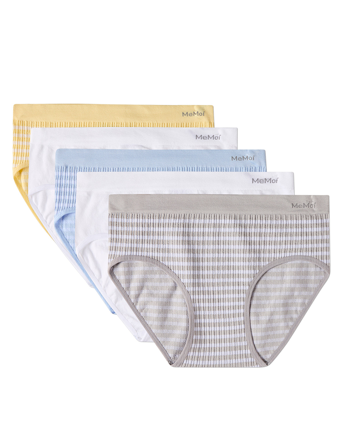 5 Pair Women's Seamless Striped Crinkle-Texture Ribbed Tag-Free Briefs