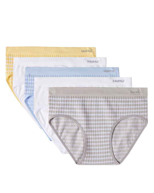 5 Pair Women's Seamless Striped Crinkle-Texture Ribbed Tag-Free Briefs