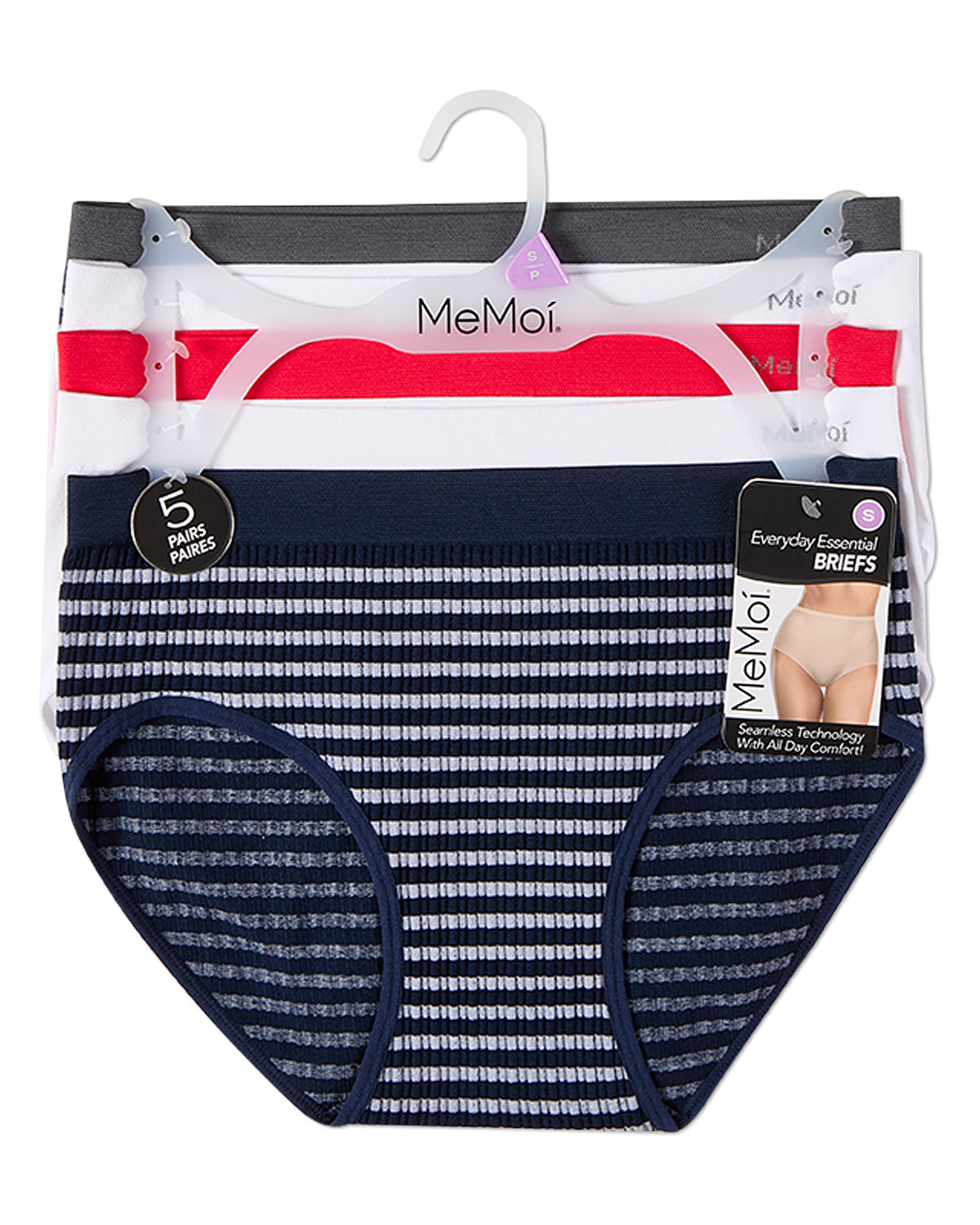 5 Pair Women's Seamless Striped Crinkle-Texture Ribbed Tag-Free Briefs